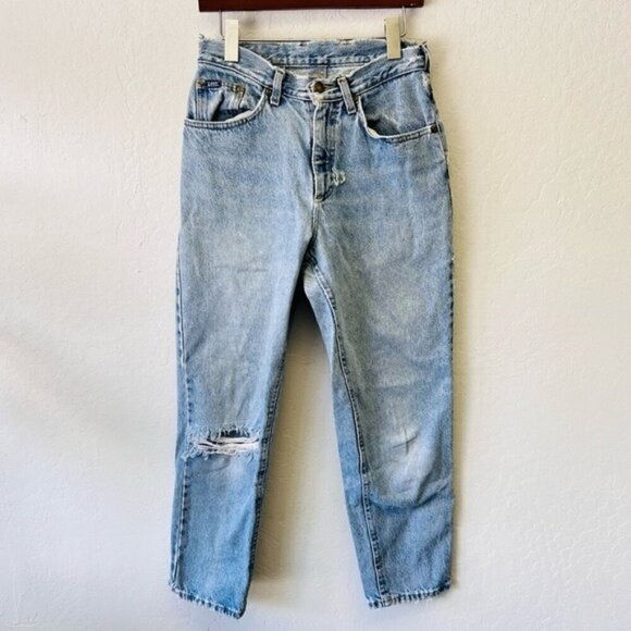 Vintage Lee Distressed Light Wash High Rise Mom Jeans 8 P - Picture 1 of 12